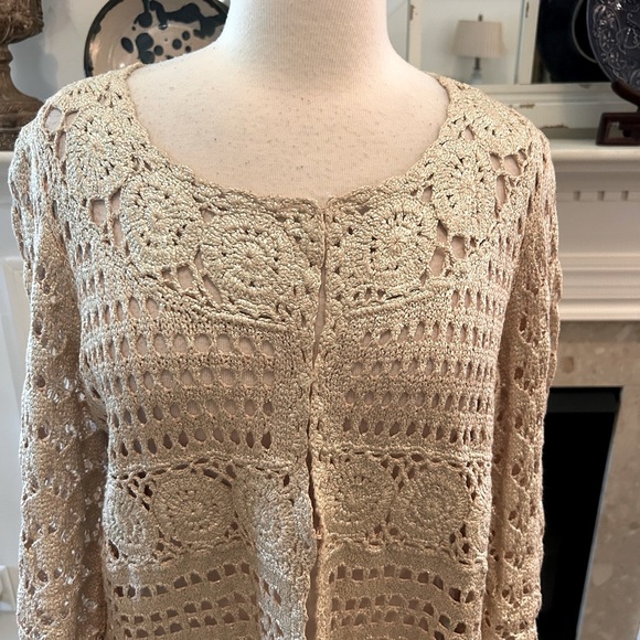 Chico's Creamy Gold Metallic Cardigan Sweater - Picture 6 of 8